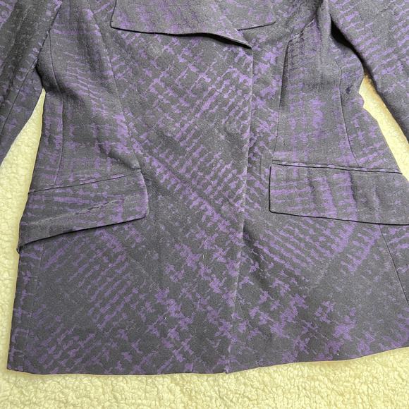 Rena Lange Woven Wool Silk Blend Purple Black Pattern Double Snap Jacket 10 - Picture 3 of 11